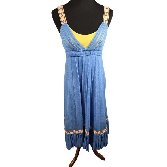 Catherine Malandrino Dresses | Catherine Malandrino 100% Silk Embroidered Dress Size 4 | Color: Blue/Yellow | Size: 4 | Tarar6674's Closet